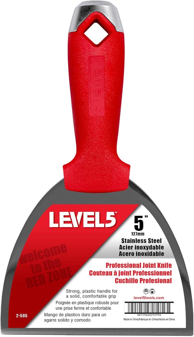 5" Stainless Steel Drywall Joint Knife - | Pro-Grade | Metal Hammer End | Sheetrock Gyprock Plasterboard Mud | 5-505